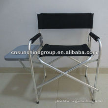 Folding aluminum director chair with side pocket and table